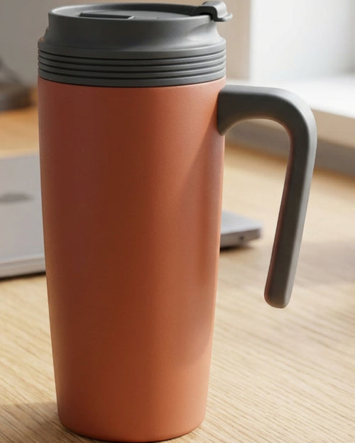 Xmkpb Handled Flip-Sip Double-Wall Travel Mug 18 oz Terracotta Charcoal - Lifestyle view