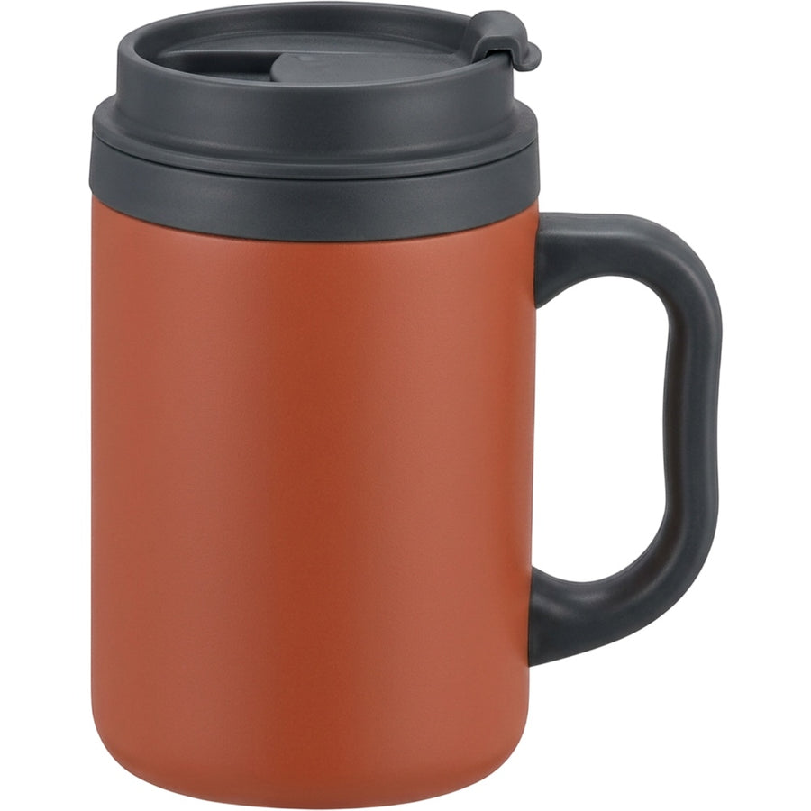 Xmkpb Handled Flip-Sip Double-Wall Travel Mug 18 oz Terracotta Charcoal
